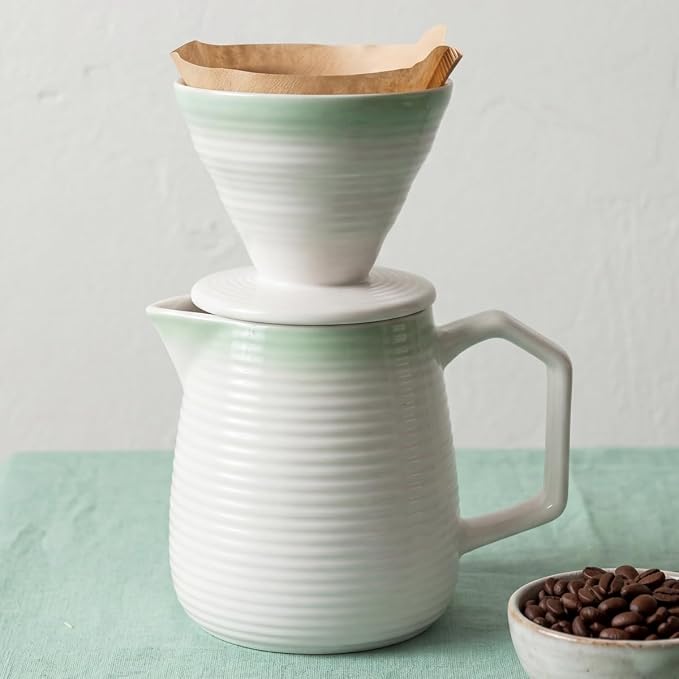 pour over coffee maker - Ceramic Dripper Pot, Heat-Resistant & Easy Clean | Manual Slow Drip Coffee Brewer for Office, Home, Camping 1-3 Cup Pour 20 coffee filters