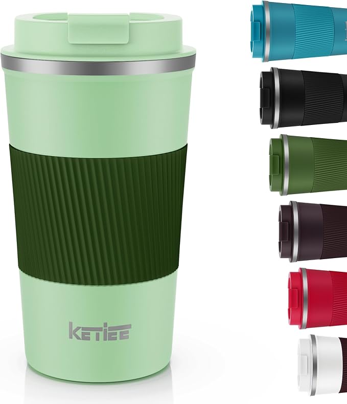 KETIEE 12oz Travel Mug, Insulated Coffee Cup with Leakproof Lid, Travel Coffee Mug Vacuum Stainless Steel Double Walled Reusable Tumbler for Hot and Cold Drinks (Green) | Travel Coffee Mug Vacuum Stainless Steel Double Walled Reusable Tumbler for Hot a...