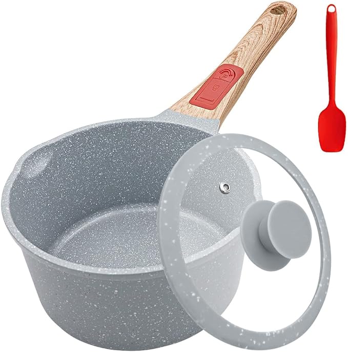 AIKENBBKK 1.5 Quart Ceramic Nonstick Saucepan with Lid, Small Sauce Pot with Pour Spouts for Multipurpose Use, milk Pan with Detachable Handle, Oven Safe, Blue