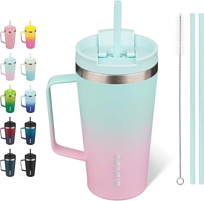 BJPKPK 18oz Insulated Tumbler with Handle, Lid & Straw, Stainless Steel | Double Wall Vacuum Insulated Coffee Travel Mug - Keeps Cold & Hot, BPA Free, Cupholder Fit for Office, Gym & Travel