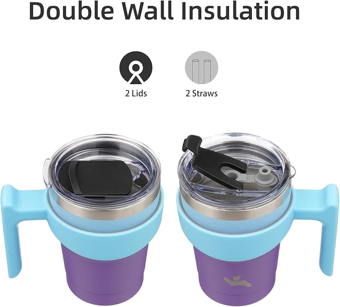 Konokyo 10 oz Tumbler with Handle and Straw, Insulated Travel Mug | Ocean Dream; BPA-free, leak-proof tumbler with 2 lids, 2 straws, cup holder fit for coffee, office, travel & daily use
