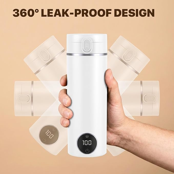 Portable Travel Electric Tea Kettle,6 Preset Temp Plug-in Keep Warm,15 OZ Small Hot Water Boiler,304 Stainless Steel,Auto Shutoff&Boil Dry Protection,Termo Electrico Portatil for Hotel,RV Travel White