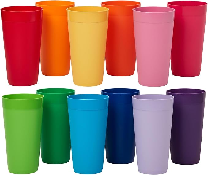 US Acrylic Newport 12-Pack Unbreakable Plastic Cups (20 ounces) 12 Assorted Bright Colors, BPA Free drinking glasses, Dishwasher Safe tumblers for Parties, Camping, & Everyday Use