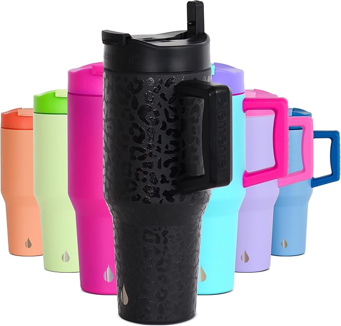 Elemental 100% Leak Proof 32oz Tumbler with Handle & Straw Travel Mug | Stainless Steel Double Wall Insulated Tumbler for Hot and Cold Beverages with Sip & Straw Lid