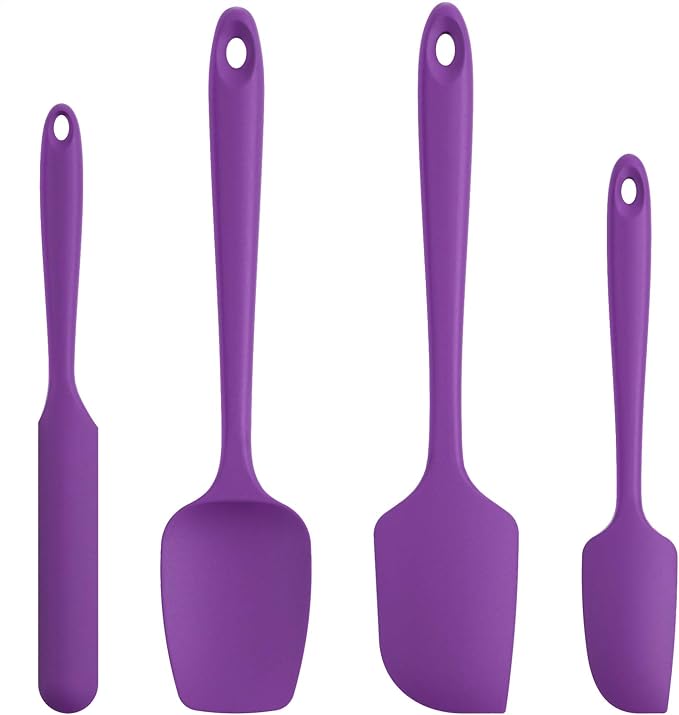 U-Taste Silicone Spatula Set 600°F High Heat Resistant, 4-Pcs, Purple | Food Grade Hot-Proof Seamless Rubber Scraper, Kitchen Flexible Silicon Cooking Utensil Set, Diswasher Safe Baking Supplies