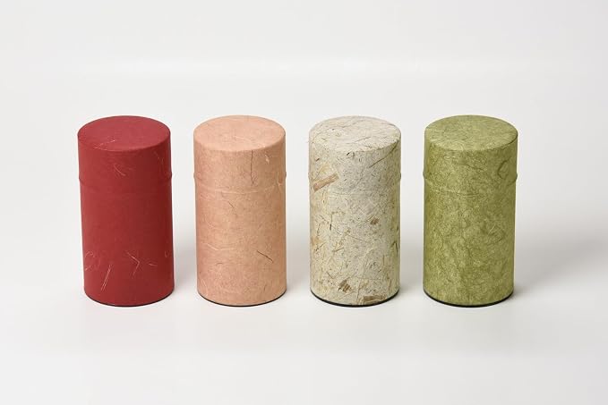 Japanese Pokkan Matcha Coffee Spice Tea Tin Canister Washi Paper Storage with Lid 7.05 oz Capacity (Unryugami Red)