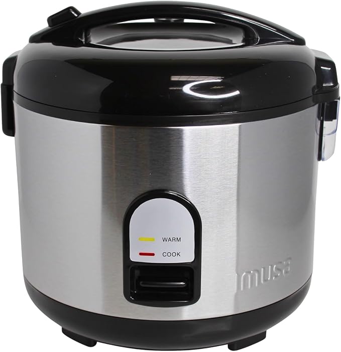 IMUSA 10 Cup Deluxe Stainless Steel Electric Rice Cooker with Steam Tray | Mirror-Polished Finish, Steam Tray Nonstick Pot, Ideal for Rice and Grains, Great for Large Family Dinners