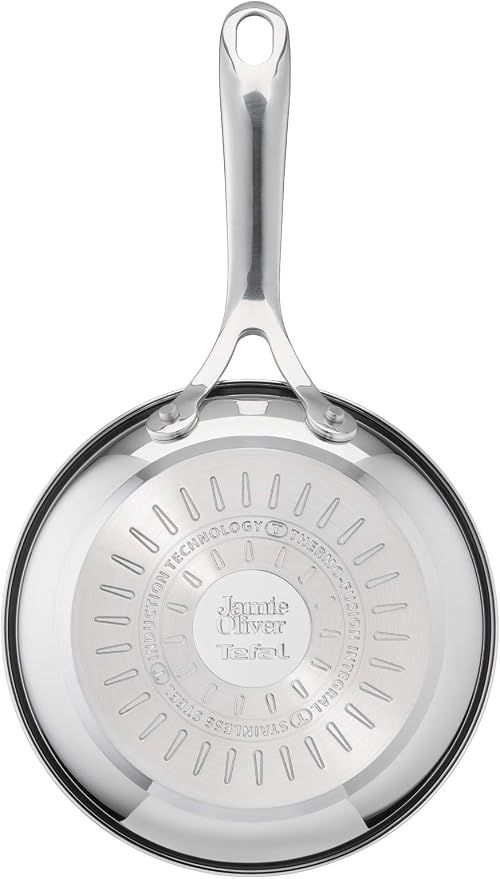T-Fal x Jamie Oliver Nonstick Coated Stainless Steel Pans 8", 9.5" & 11", Frypan Set Induction Compatible, Oven Safe up to 500°F, Chef's Stainless Steel Skillet, Frying Pan, Silver | 3 Frying Pans 7.9/9.4/11 inch, Titanium Non-Stick Coating, Suitable f...