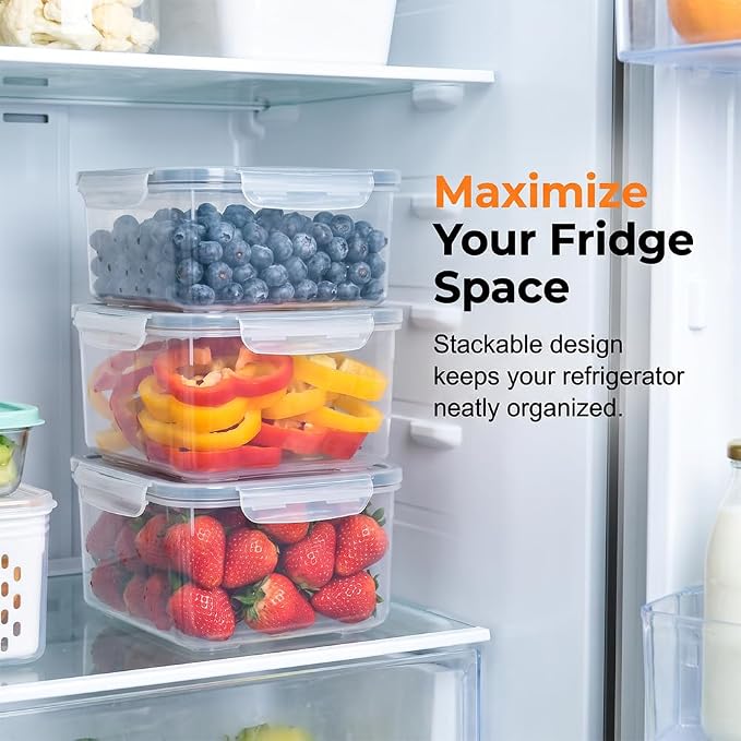 Fruit Storage Containers for Fridge, Leakproof Produce Containers with Colanders & Lids, Refrigerator Organizers and Storage for Berry Vegetable Salad Lettuce Meat Food, Gray, S