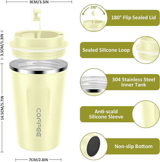 CS COSDDI 12 oz Coffee mug - Stainless Steel Coffee Cup with Leakproof Lid | Stainless Steel Double-wall insulation, 6-Hour Heat Retention, 360°Leak proof, BPA-free, Reusable And To Go Coffee Mug