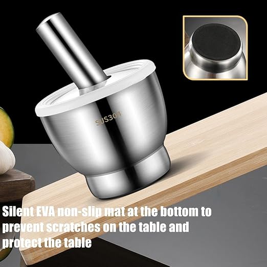 Mortar and Pestle Set 5 Inch Large Capacity Stainless Steel Heavy Polished, Enhanced Performance Spice Grinder with Lid