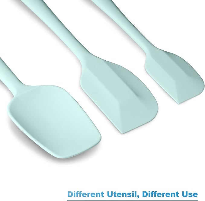 3-Piece Silicone Spatula Set, 600°F Heat Resistant, Macaron Navy | Stainless Steel Core, Silicone Rubber Spatulas for Nonstick Pans, Spatula, Spoonula and Mini Spatula for Cooking and Baking