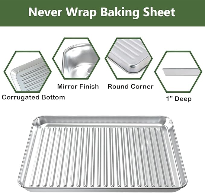 Baking Sheet with Cooling Wire Rack Set, Stainless Steel 2 Pans + 2 Racks | 16x12x1 Inches Baking Sheet Pan with Nonstick, Warp Resistant, Heavy Duty Design for Baking, Roasting, and Cooking