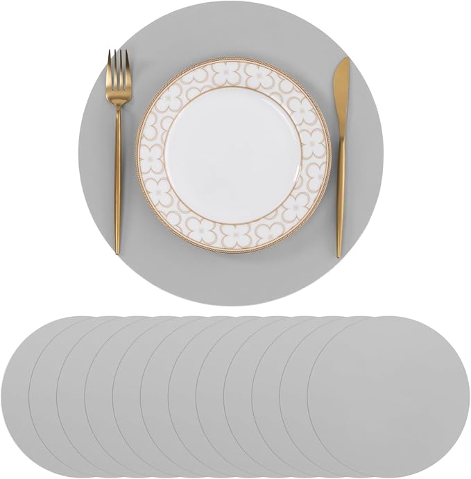 SHACOS 100 pcs Round Paper Placemats Disposable 13 inch Colored Paper Place Mats Charger for Wedding Birthday Party Bridal Baby Shower Events Table Decoration, Light Gray