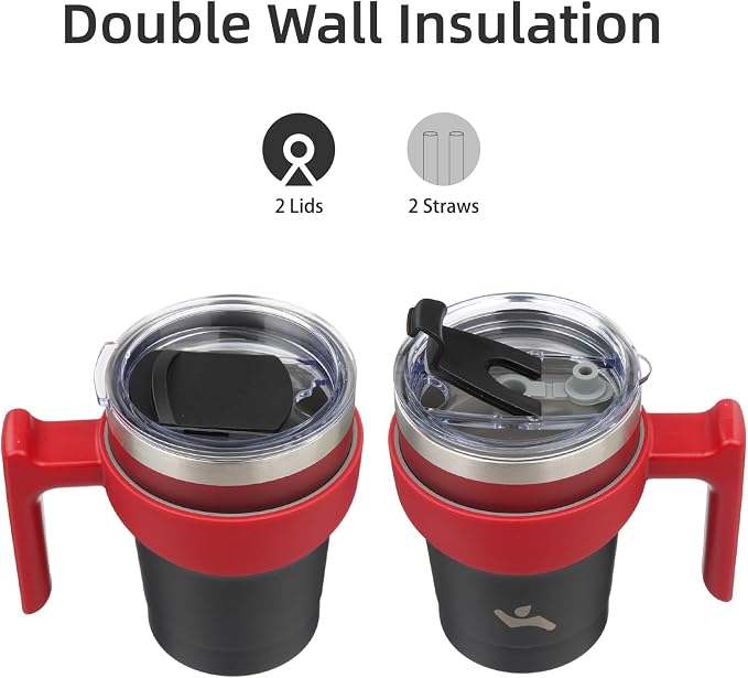 Konokyo 10 oz Tumbler with Handle and Straw, Insulated Travel Mug | Mystic Moon; BPA-free, leak-proof tumbler with 2 lids, 2 straws, cup holder fit for coffee, office, travel & daily use