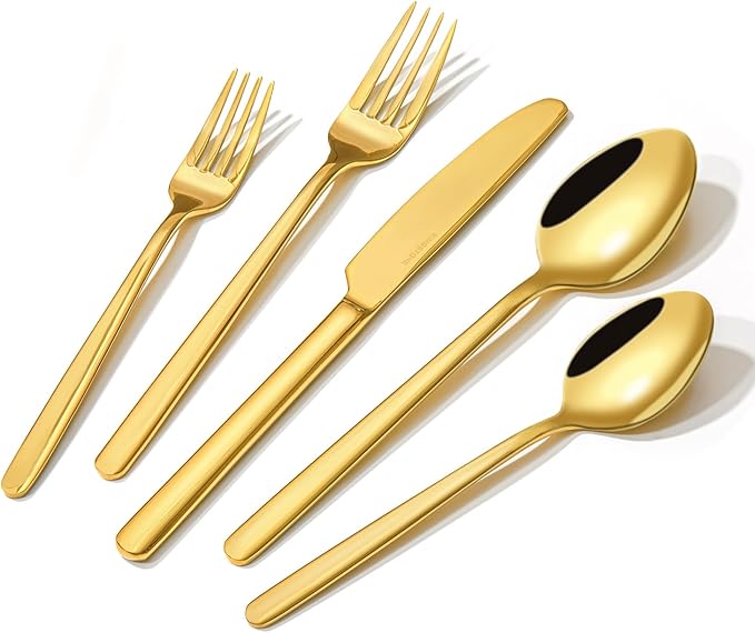 Gold Silverware Set, 60 Piece Flatware Cutlery Set for 12, 18/10 Stainless Steel Silverware Mirror Polished Dishwasher Safe for Home, Restaurant, Wedding, Party(Gold, 60 pieces for 12)