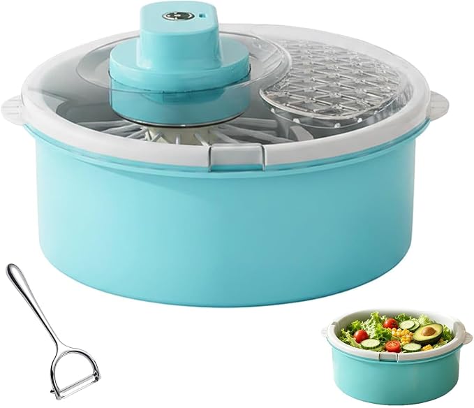 Salad Spinner and Produce Washer, Electric Fruit Cleaner Spinner，Blue-Electric | Fruit Cleaner Bowl with Non-Slip Base, Multifunctional Vegetable Dryer for Washing, Prepping Fruits & Vegetables