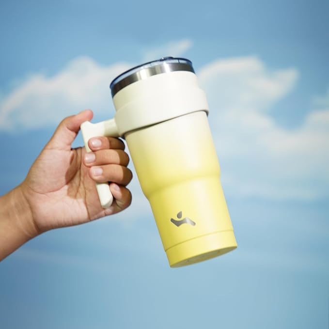 Konokyo 20 oz Tumbler with Handle and Straw, Insulated Travel Mug | Lemon; BPA-free, leak-proof tumbler with 2 lids, 2 straws, cup holder fit for coffee, office, travel & daily use