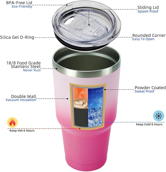 BJPKPK 30 oz Tumbler with Lid and Straw, Insulated Stainless Steel Cup | Double Wall Vacuum, BPA Free, Leak Proof, Keeps Hot/Cold, Travel & Beach Ready, Car Holder Fit, Cherry Blossom