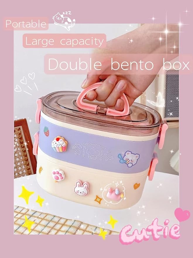 Kawaii Bento Box, Leakproof Lunch Box with Bag & Tableware