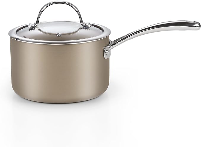Cooks Standard Classic 3 Quart Saucepan with Glass Lid, Hard Anodized Ceramic Nonstick Sauce Pan, Kitchen Sauce Pot Milk Pan, Dishwasher & Oven Safe, Induction Compatible Cookware, Bronze