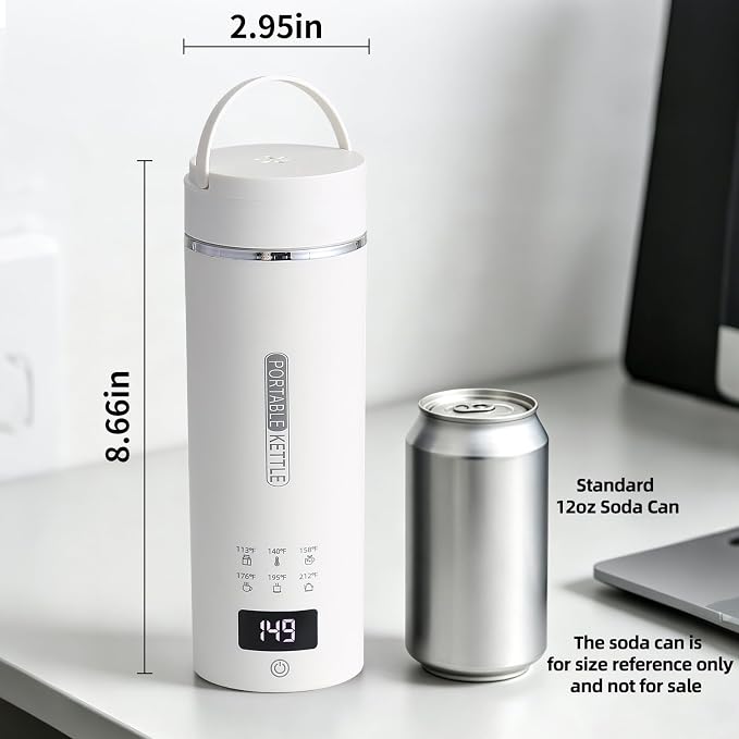 Compact Portable Electric Kettle, LCD Display with 6 Temperature Settings, 304 Stainless Steel, 450ml/15.2oz, Auto Shut-Off and Boil-Dry Protection, Travel Electric Kettle Teapot, White