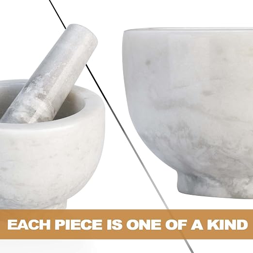Marble Mortar and Pestle Set, 5"-1.5 Cups Grinder Bowl for Guacamole, Salsa, Pill Crusher, Spice, Herb, Garlic, Nut, Heavy Duty Grinder for Kitchen(Grigio Fantasy)