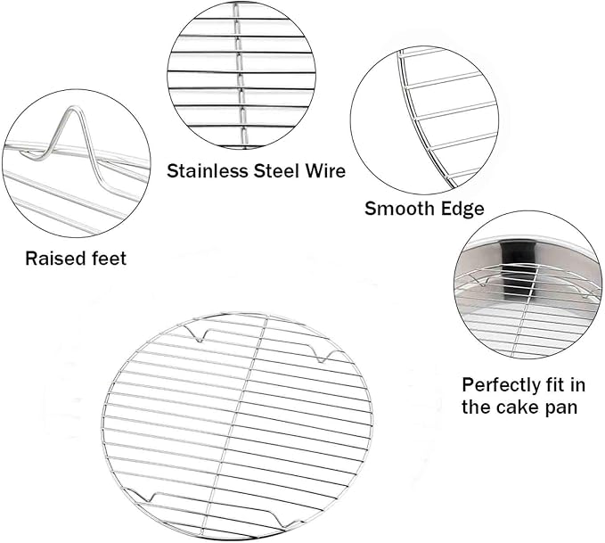 TeamFar Round Cooling Rack Set of 2, 7½ Inch | Round Baking Steaming Roasting Rack Set Stainless Steel, Healthy & Dishwasher Safe, Mirror Finish & Rust Free