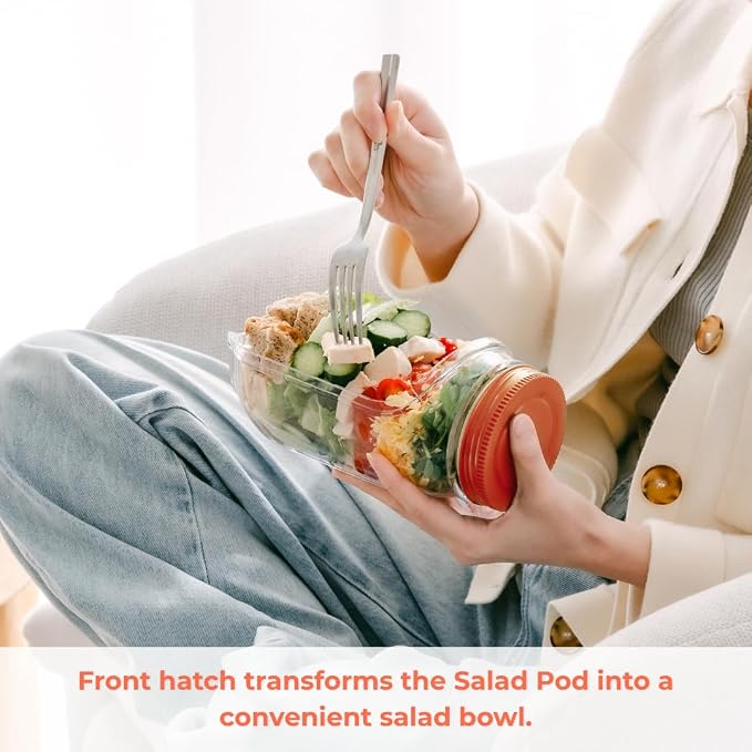 Prepara The Original Salad Pod, 4.5 Cups, Orange | BPA-Free, Ideal for Meal Prep & Salads, 4.5-Cup Pod with 2.5 oz Dressing Capsule