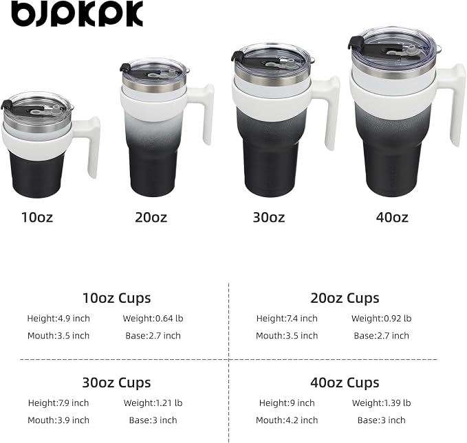 BJPKPK 40 oz Tumbler with Handle & Straw, Insulated Stainless Steel Mug | Double Wall Vacuum, Keeps Hot/Cold, Thermal Cup, BPA Free, Dishwasher Safe, Cupholder Fit, Coffee & Travel, Day & Night