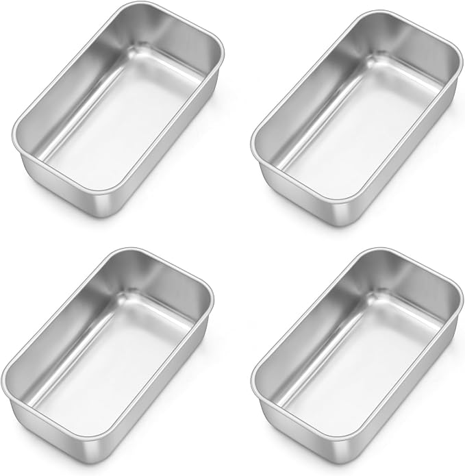 TeamFar Mini Loaf Pan, 4 PCS Stainless Steel Loaf Pans for Baking Bread | 6.3 x 3.5 Inch Bread Baking Pan for Homemade Bread, Meatloaf, Cake and Brownies, Non-Toxic, Oven & Dishwasher Safe