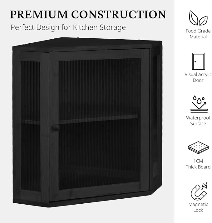 BRONYPRO Corner Bread Box for Kitchen Countertop, Double Layer Bamboo Breadbox with Adjustable Partition, Modern Bread Storage Organizer (Extra Large Black)