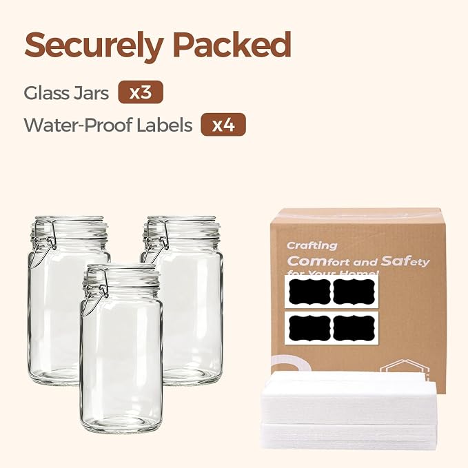 ComSaf Glass Pantry Jars with Airtight Lids 34 oz 3 Pack Coffee Canisters | Flour sugar rice, Sourdough pickling, Pantry organization, Pickling fermenting, Sourdough starter, Cabinet organization