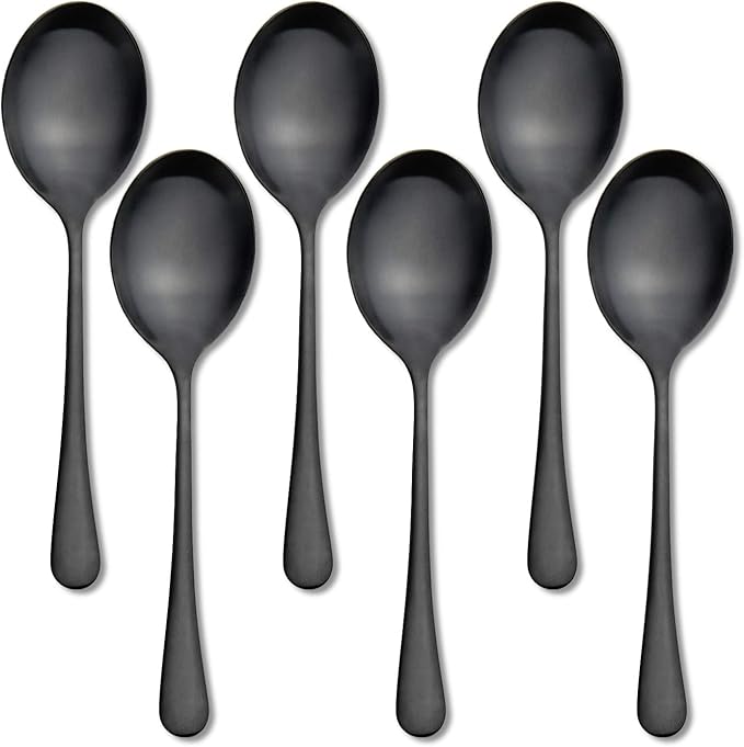 AOOSY Matte Black X-Large Servin Spoons, 6 Pcs 9.8 In Serving Tablespoons | Stainless Steel Solid Serving Spoon for Buffet,Banquet,Flatware, Kitchen Basics Serving Spoon Big Ladle Spoon