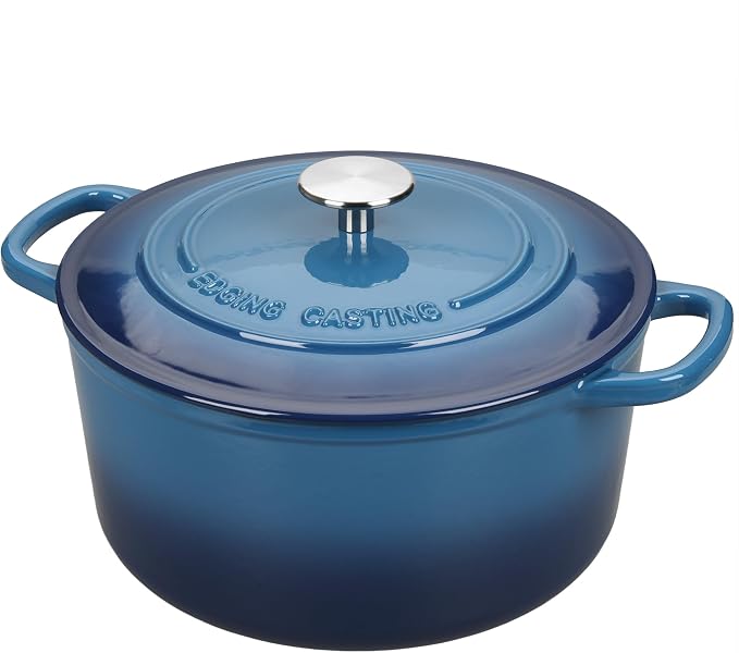 EDGING CASTING Enameled Cast Iron Dutch Oven with Sourdough Bread Baking Kit, Bread Dutch Oven with Lid, Includes Proofing Basket & Baking Tools, 5qt, Lake Blue