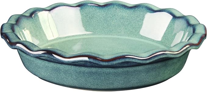 9.2-inch ceramic pie pan, 1.2 quart, ceramic baking pan, rice dish, deep groove pie pan, suitable for apple pie/quiche/risotto/roasted vegetables/oven/restaurant/party, hazy green.