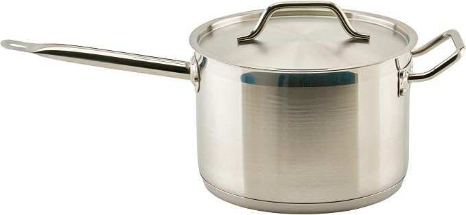 Winco 7 1/2 qt 7.5 qt Stainless Steel Sauce Pan with Cover | Heavy-duty, Tri-ply construction, Helper handle, Great for Cooking and Food Preparation