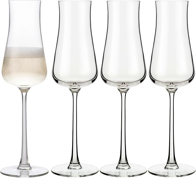 Libbey Signature Stratford Champagne Flute Glasses Set of 4, Artful, Lavish Stemmed Wine Glasses, 8 oz Sparkling Wine Glasses for Weddings, Birthdays