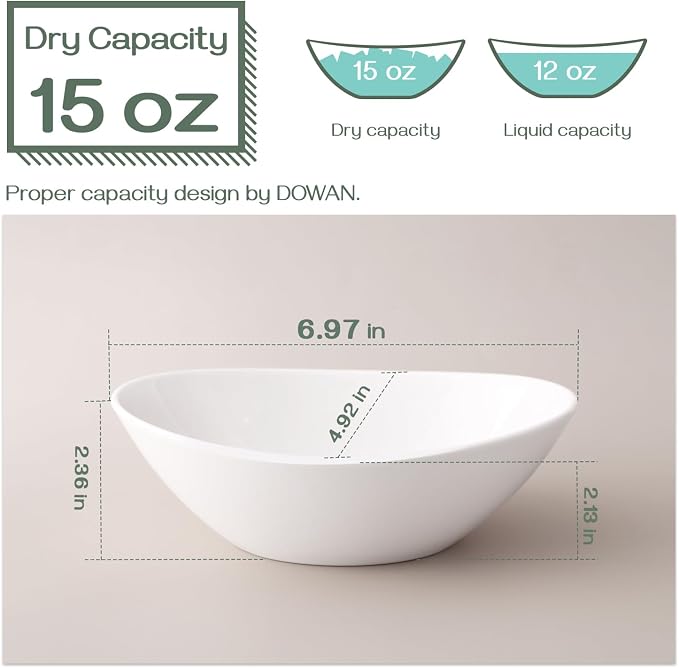 DOWAN 7" Small Serving Bowls Set of 6, 15 OZ Oval Serving Dishes