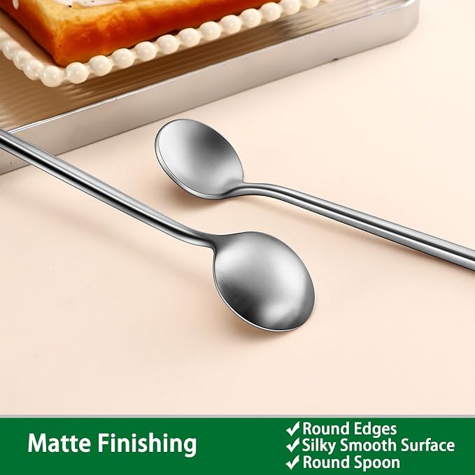 DEHOV 7.95 Inches SS18/10 Long Handle Iced Tea Spoons,Set Of 4 Satin Finishing Stainless Steel Long Spoons For Stirring Cocktail,Ice Cream,Milk,Iced Teaspoons Set