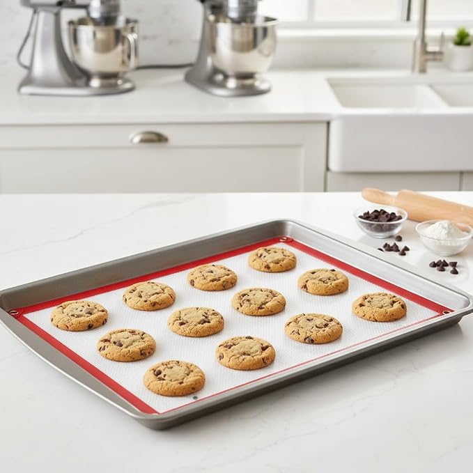 Extra Large 23.6"x15.8" Full Size Silicone Baking Mat with Snap Lock Edges, Reusable Non-Stick Oven Liner & Parchment Paper Alternative, Cookie Sheet/Bun Pan Liner for Commercial & Home Baking