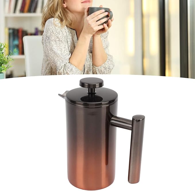 French Press Coffee Maker, Double Walled Stainless Steel French Press Coffee Pot Gradient Color Design Metal Insulation Coffee Press for Home Outdoor Camping Travel(350ml)