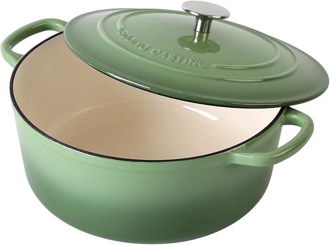 EDGING CASTING Enameled Cast Iron Dutch Oven Pot With Lid, 5.5 Quart, for Bread Baking, Cooking, Pistachio Green