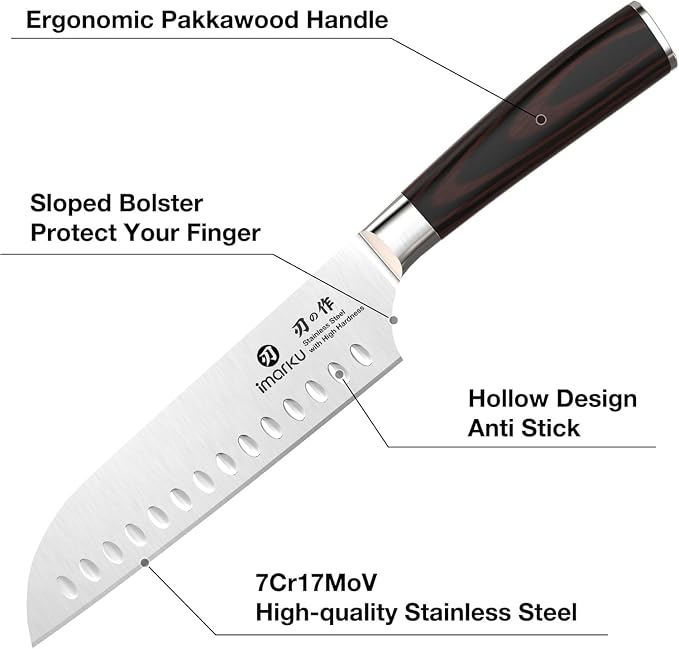imarku Santoku Knife 7 Inch Japanese High Carbon Stainless Steel Chef Knife | Japanese Style Sharp Kitchen Knife Sand Grinding Finish Effortless Prep Meats And Vegetables Best Gifts For Women And Men