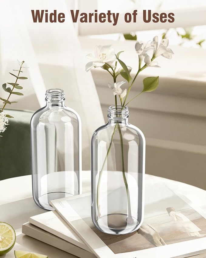 Bontip Glass Spray Bottle 8 oz for Cleaning, Plants (2 Pack, Transparent) | Refillable spray bottle Set, BPA-free eco glass, With labels and funnel, Great for cleaners, plant misting, hair care