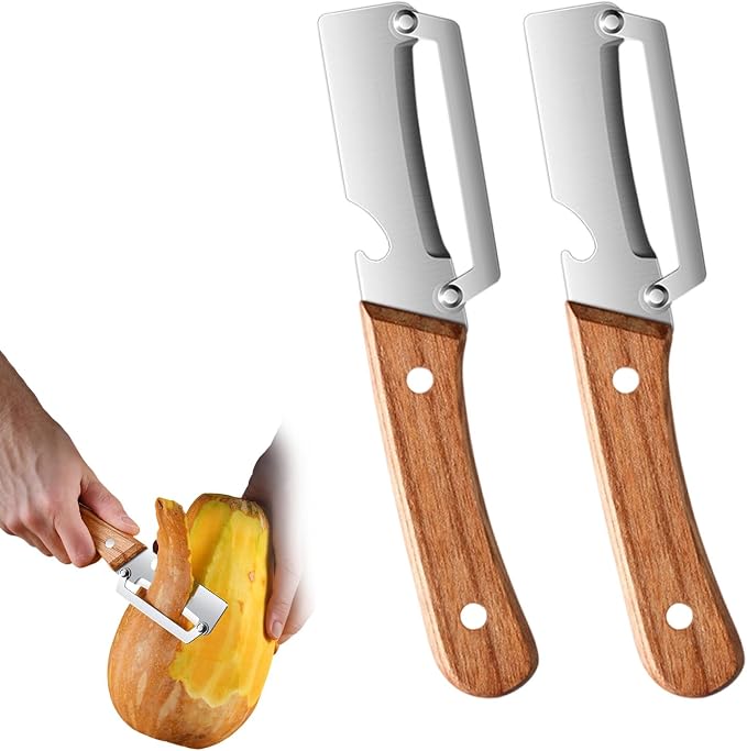 2PCS Multifunctional Vegetable Peeler for Kitchen, Multi-Functional Stainless Steel Fruit Peelers with Wooden Handle and Bottle Opener, Effortless Peeling for Apple, Potato, Pumpkin, Papaya