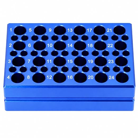 1 Pcs Aluminum Cooler Cooling Block PCR Test Tube Rack 10.5/6mm Diameter | 10.5mm 24-well for 1.5/2mL Microcentrifuge Tubes; 6mm 36-well for 0.2mL PCR tubes; Enzyme, RNA, Reagent Cold Handling (Blue)