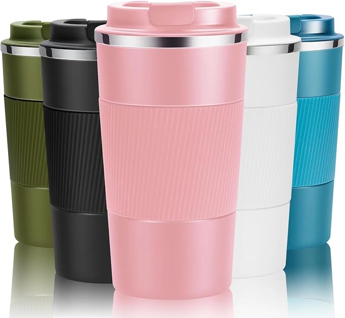 YINJOYI 17oz Travel Coffee Cups Insulated Mug Thermal Tumbler to Go with Lid Leak Proof Reusable Stainless Steel Coffee Mug Spill Proof for Hot and Iced Cold Drinks (Pink, 510ml)