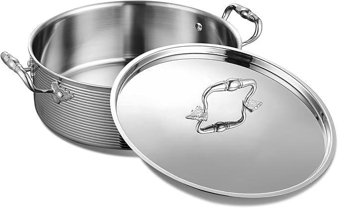 DELARLO Tri-Ply Stainless Steel 8QT Stock Pot,13 inch Everyday Pan with Lid | Kitchen Induction Deep Saute Pan,shabu shabu pot High Side Cooking Hot Pot Oven Safe Up to 600℉