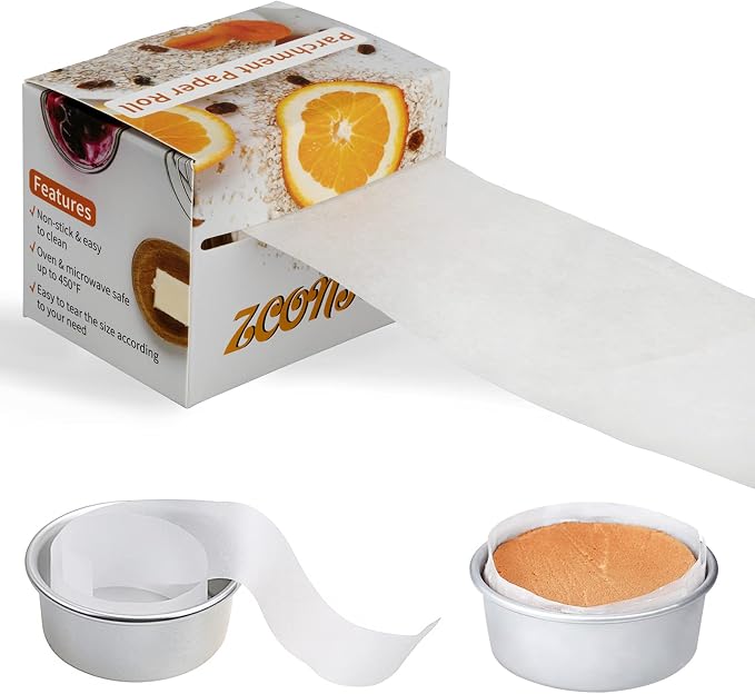Non-stick Cake Pan Side Liner - Parchment Paper Strips for Cake Pan Circles, Bakeware Sheet Tray, Springform Pan, 2.75in x 164ft Pre-cut Baking Paper Roll, Oven & Microwave Safe